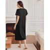 imageEkouaer Long Nightgowns for Women Short Sleeve Sleepshirt Button Sleep Dress with PocketsBlack