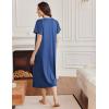 imageEkouaer Long Nightgowns for Women Short Sleeve Sleepshirt Button Sleep Dress with PocketsBlue