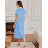 imageEkouaer Long Nightgowns for Women Short Sleeve Sleepshirt Button Sleep Dress with PocketsBlue Flower