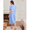 imageEkouaer Long Nightgowns for Women Short Sleeve Sleepshirt Button Sleep Dress with PocketsLight Blue
