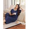 imageEkouaer Long Nightgowns for Women Short Sleeve Sleepshirt Button Sleep Dress with PocketsNavy Blue