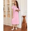 imageEkouaer Long Nightgowns for Women Short Sleeve Sleepshirt Button Sleep Dress with PocketsPink
