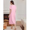 imageEkouaer Long Nightgowns for Women Short Sleeve Sleepshirt Button Sleep Dress with PocketsPink