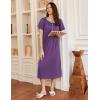 imageEkouaer Long Nightgowns for Women Short Sleeve Sleepshirt Button Sleep Dress with PocketsPurple
