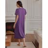 imageEkouaer Long Nightgowns for Women Short Sleeve Sleepshirt Button Sleep Dress with PocketsPurple