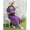 imageEkouaer Long Nightgowns for Women Short Sleeve Sleepshirt Button Sleep Dress with PocketsPurple