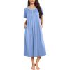 imageEkouaer Long Nightgowns for Women Short Sleeve Sleepshirt Button Sleep Dress with PocketsLight Blue