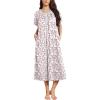 imageEkouaer Long Nightgowns for Women Short Sleeve Sleepshirt Button Sleep Dress with PocketsPink Flower