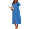 imageEkouaer Women Zipper Robe Long Sleeves House Coat Soft Bathrobe Sleepwear with Pockets Housecoat LoungewearBlue