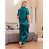 imageEkouaer Silk Pajamas for Womens Set 2 Piece Satin Pjs Soft Button Down Sleepwear Wide Leg Long Pants with PocketsBlue Green