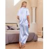 imageEkouaer Silk Pajamas for Womens Set 2 Piece Satin Pjs Soft Button Down Sleepwear Wide Leg Long Pants with PocketsBlue Striped