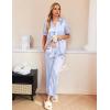 imageEkouaer Silk Pajamas for Womens Set 2 Piece Satin Pjs Soft Button Down Sleepwear Wide Leg Long Pants with PocketsBlue Striped