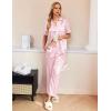 imageEkouaer Silk Pajamas for Womens Set 2 Piece Satin Pjs Soft Button Down Sleepwear Wide Leg Long Pants with PocketsPink Leopard
