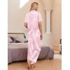 imageEkouaer Silk Pajamas for Womens Set 2 Piece Satin Pjs Soft Button Down Sleepwear Wide Leg Long Pants with PocketsPink Leopard