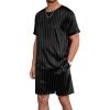 imageEkouaer Men Silk Pajamas Set 2 Piece Pjs Soft Satin Sleepwear Shorts Button Down Tops Loungewear with PocketsBlack Small Striped