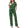 imageEkouaer Pajamas for Women Set Button Up Sleepswear 2 Piece Short Sleeve PJ Top and Long Pants Loungwear With Pocket SXXLGreen Santa Claus