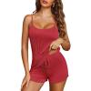 imageEKOUAER Pajama Sets for Women Lingerie Sleepwear Soft Pjs 2 Piece Cami Shorts Set U Neck Adjustable Strap NightwearRed
