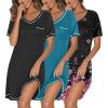 imageEkouaer 3 Pack Nightgowns for Women Short Sleeve Sleep Shirts T Shirt Night Gown V Neck Nightshirts Soft Sleepwear DressBlackBlue GreenCherry Blossoms
