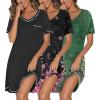 imageEkouaer 3 Pack Nightgowns for Women Short Sleeve Sleep Shirts T Shirt Night Gown V Neck Nightshirts Soft Sleepwear DressBlackCherry BlossomsFloral Green