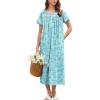 imageEkouaer Cotton Nightgowns for Women Long Night Gown Short Sleeve Sleepdress Victorian Sleepwear Nightdress with PocketsGreen Flowers