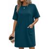 imageEkouaer Cotton Nightgowns for Women Short Sleeve Sleep Shirts Crew Neck Night Dress Nightshirt with Pockets S2XLBlue Green