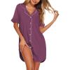 imageEkouaer Nightgowns for Women Button Down Sleep Shirts Short Sleeve Night Shirts V Neck Sleepwear Boyfriend Pajama DressPurple