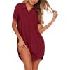 imageEkouaer Nightgowns for Women Button Down V Neck Sleepshirt Short Sleeve Nursing Dress SXXLWine Red