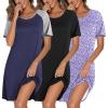imageEkouaer Nightgowns for Women Cotton Night Gown 3 Pack Sleep Shirts Short Sleeve Nightshirt Soft Sleepwear Nightdress BlackNavy BluePurple Abstract Dots Large