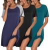 imageEkouaer Nightgowns for Women Cotton Night Gown 3 Pack Sleep Shirts Short Sleeve Nightshirt Soft Sleepwear NightdressBlackNavy BlueBlue Green