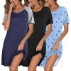 imageEkouaer Nightgowns for Women Cotton Night Gown 3 Pack Sleep Shirts Short Sleeve Nightshirt Soft Sleepwear NightdressBlackNavy BlueBlue Stars
