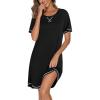 imageEkouaer Nightgowns for Women Short Sleeve Sleep Shirts Crewneck Night Shirts Soft Sleepwear Caual T Shirt Sleep DressBlack