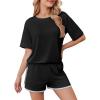 imageEkouaer Soft Pajamas set for Women Loose Lounge Set Crew Neck TShirts Top and Sport Shorts Tracksuit with PocketsBlack