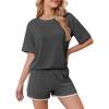 imageEkouaer Soft Pajamas set for Women Loose Lounge Set Crew Neck TShirts Top and Sport Shorts Tracksuit with PocketsDark Gray