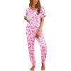 imageEkouaer Women Pajama Set Short Sleeve Button Down Pjs Soft Comfy Sleepwear Nightwear with Jogger PantsPink Bow