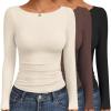 imageEkouaer Womens Boat Neck Tops 3 Packs Long Sleeve Shirts Ruched Fall Fashion 2025 Outfits Basic Thermal Underscrubs3pcs Black  Beige  Brown