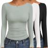 imageEkouaer Womens Boat Neck Tops 3 Packs Long Sleeve Shirts Ruched Fall Fashion 2025 Outfits Basic Thermal Underscrubs3pcs Black  White  Light Green