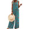 imageEkouaer Womens Casual Overalls Loose Wide Leg Jumpsuits Summer Boho Floral Printed Baggy Rompers with PocketsLake Blue Floral