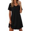 imageEkouaer Womens Nightgowns Short Sleeve Sleepshirt V Neck Top Shirt Dress Soft Nightshirts Loose Loungewear S3XLBlack