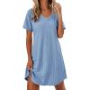 imageEkouaer Womens Nightgowns Short Sleeve Sleepshirt V Neck Top Shirt Dress Soft Nightshirts Loose Loungewear S3XLBlue