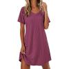 imageEkouaer Womens Nightgowns Short Sleeve Sleepshirt V Neck Top Shirt Dress Soft Nightshirts Loose Loungewear S3XLDark Pink