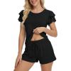 imageEkouaer Womens Pajama Sets 2 Piece Ruffle Sleeves Top and Shorts Pjs Soft Sleepwear Casual Lounge Set with PocketsBlack