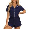 imageEkouaer Womens Pajama Sets Button Down Short Sleeve Top and Shorts Cute Pjs Sets SleepwearNavy