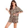 imageEkouaer Womens Silk Satin Pajama Set 2 Piece Heart Embroidery Short Sleeve Button Up Pjs for Bridal PartyBrown Leopard