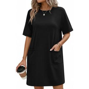 imageEkouaer Cotton Nightgowns for Women Short Sleeve Sleep Shirts Crew Neck Night Dress Nightshirt with Pockets S2XLBlack