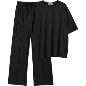 imageEkouaer Lounge Sets for Women Short Sleeve Pullover Tops and Long Pants Soft Pajamas Set 2 Piece Outfits SXXLBlack