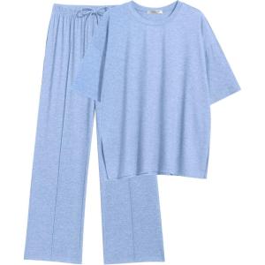 imageEkouaer Lounge Sets for Women Short Sleeve Pullover Tops and Long Pants Soft Pajamas Set 2 Piece Outfits SXXLClear Blue
