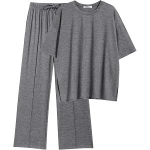 imageEkouaer Lounge Sets for Women Short Sleeve Pullover Tops and Long Pants Soft Pajamas Set 2 Piece Outfits SXXLDark Grey