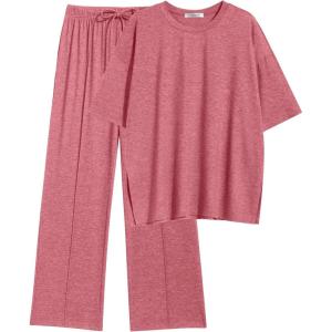 imageEkouaer Lounge Sets for Women Short Sleeve Pullover Tops and Long Pants Soft Pajamas Set 2 Piece Outfits SXXLOld Rose