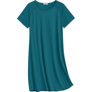 imageEkouaer Nightgowns for Women Cotton Sleep Shirts Short Sleeve Nightshirt Crew Neck Night Gown Comfy Sleepwear NightdressBlue