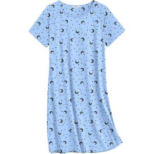 imageEkouaer Nightgowns for Women Cotton Sleep Shirts Short Sleeve Nightshirt Crew Neck Night Gown Comfy Sleepwear NightdressBlue Moon